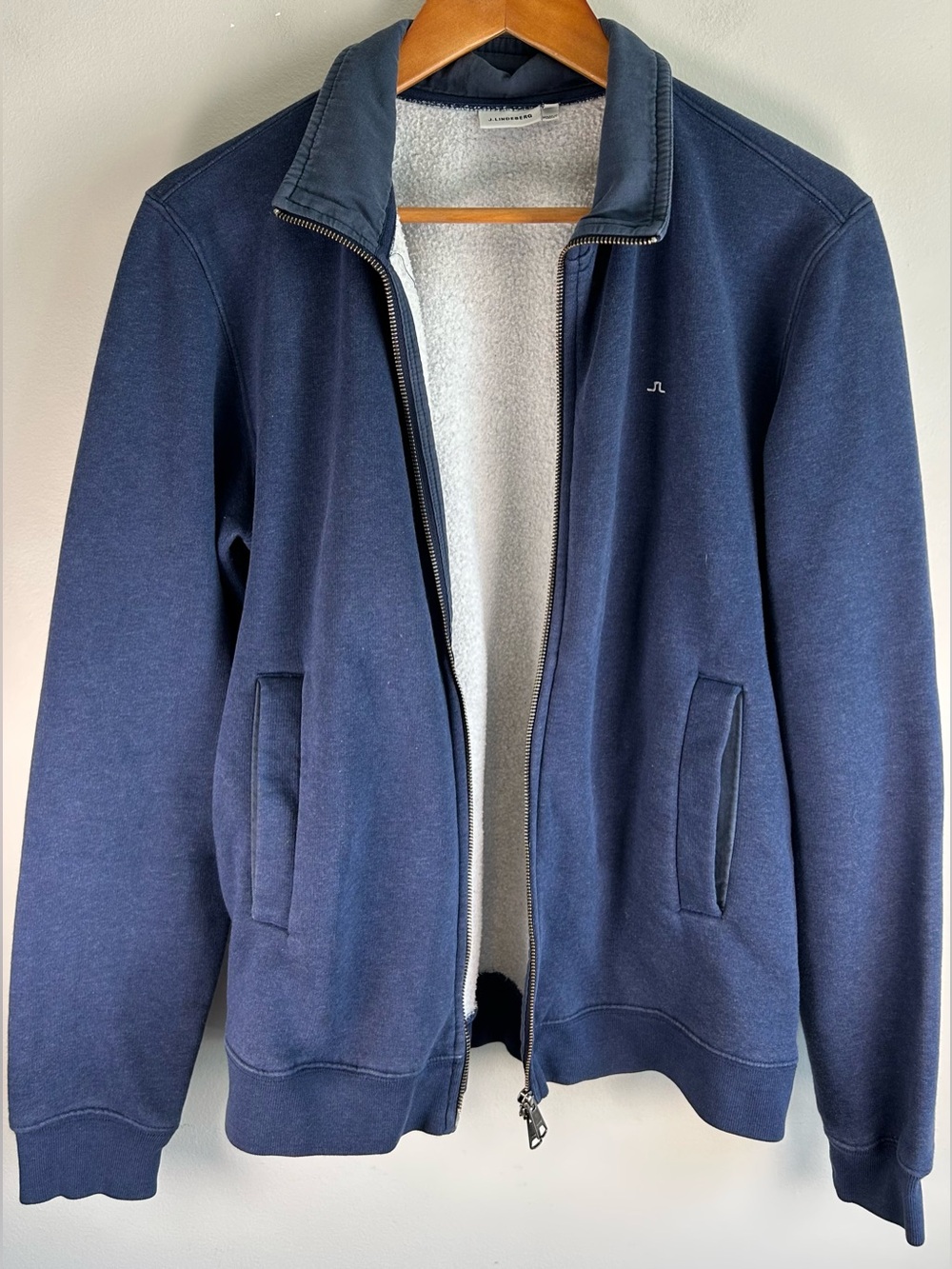 J Lindeberg Men’s Full Zip Sweater Jacket Size L Blue Fleece Jeremy Soft Cotton - Picture 5 of 10